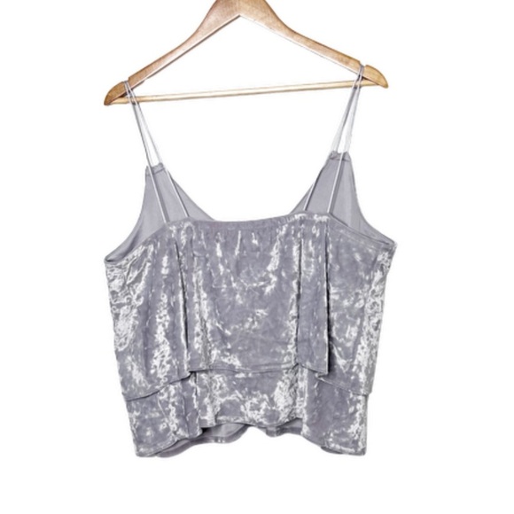 New with tag Express Women’s Velvet Grey Silver Ruffle Spaghetti Strap Crop Top - Picture 7 of 16